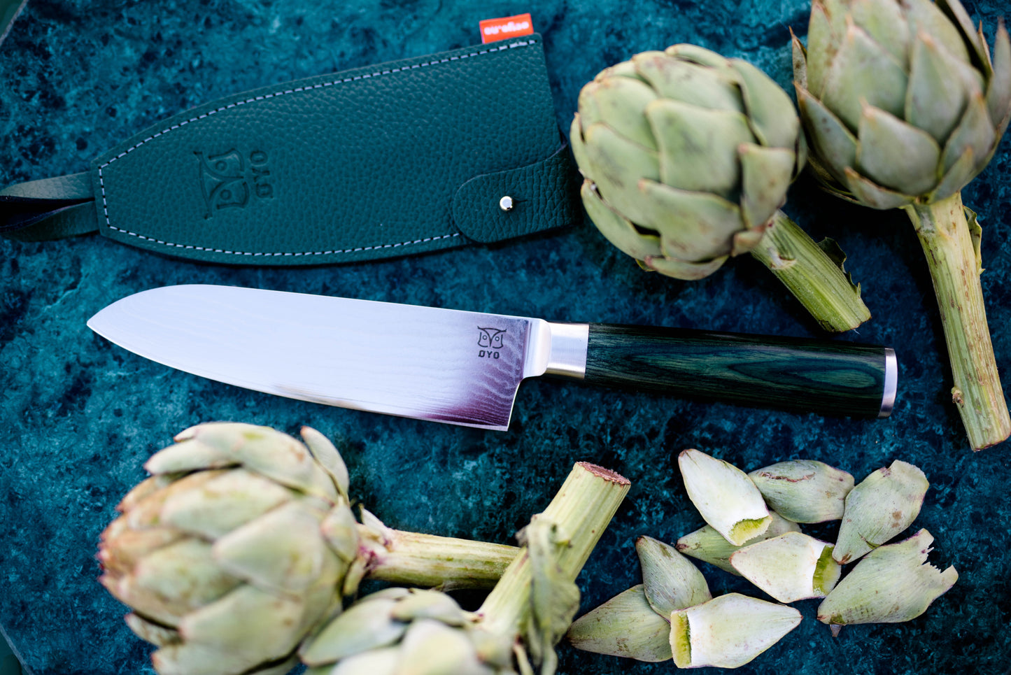 Skarvet santoku kokkekniv 16 cm, grønn