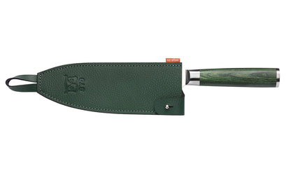 Skarvet santoku kokkekniv 16 cm, grønn + GRATIS knivsliper