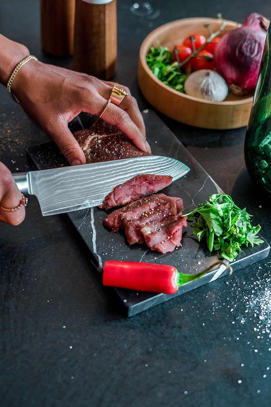 Skarvet santoku kokkekniv 16 cm, smaragd