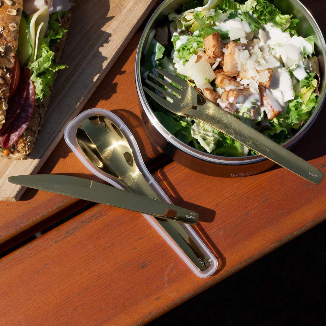 Bestikk To-Go i rustfritt stål, gull