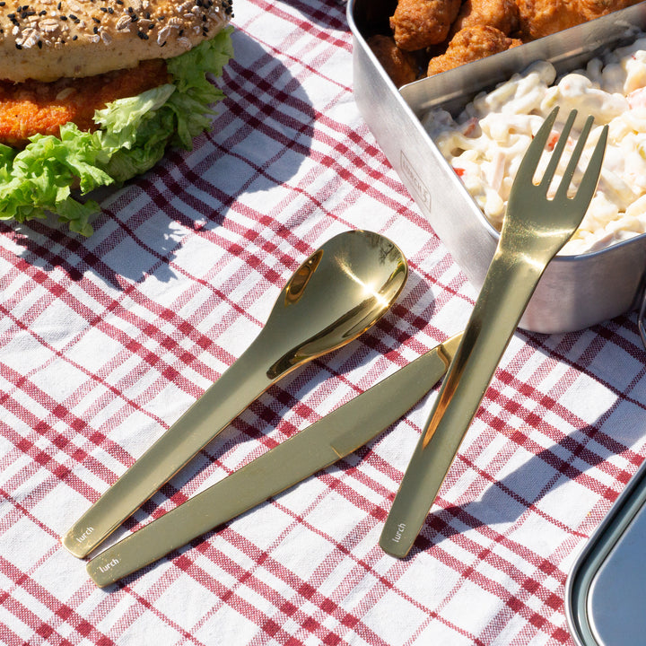 Bestikk To-Go i rustfritt stål, gull