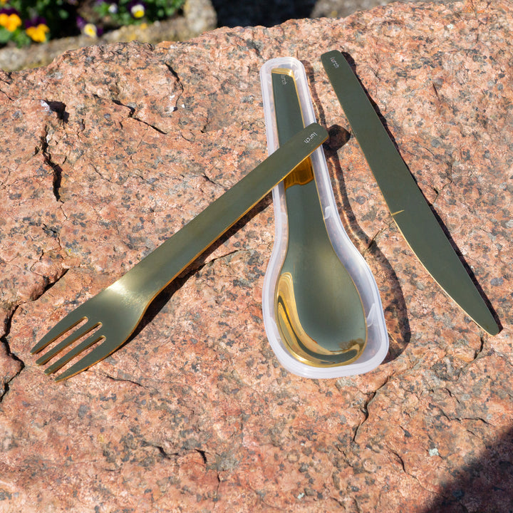 Bestikk To-Go i rustfritt stål, gull